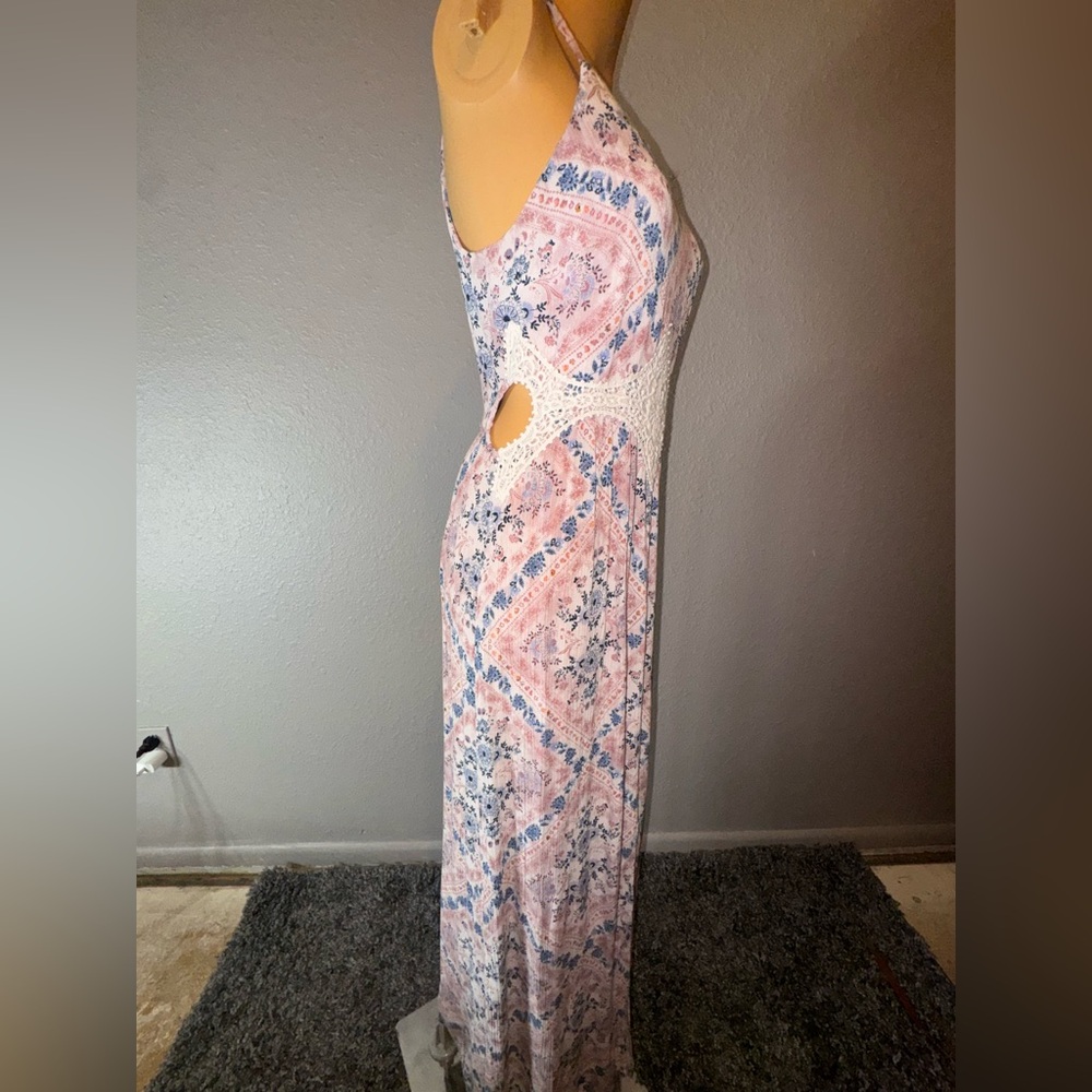 Xhilaration Pink and Blue Patterned Maxi Dress